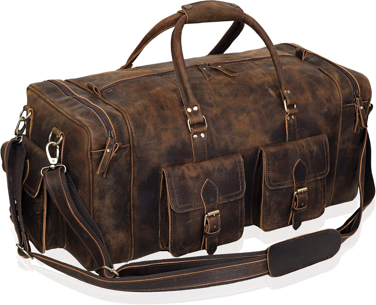 Large duffel bags for men holdall leather travel bag overnight gym sports weekend bag - Roamly