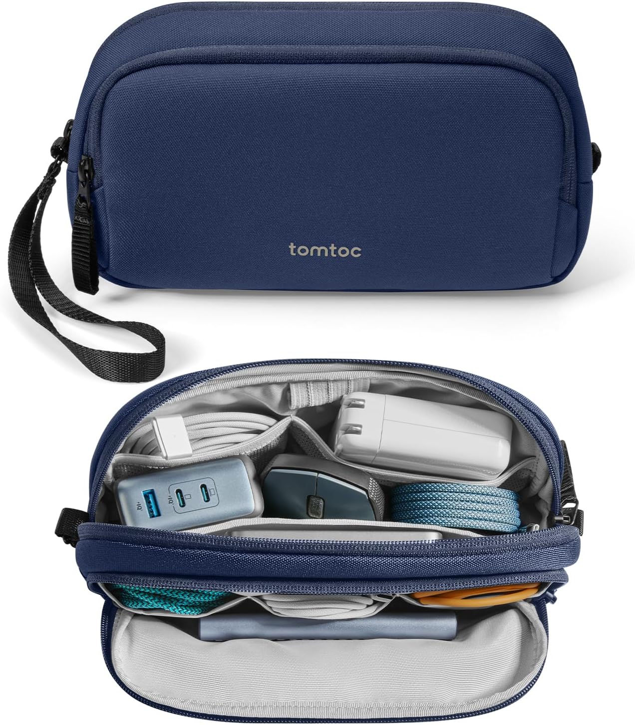 tomtoc Electronic Organizer Travel Case, Water Resistant Dual Compartment Tech Pouch Cable Organization Storage Bag for Charger, Cord, Phone, Hard Drive, Power Bank, Accessories Travel Essentials - Roamly