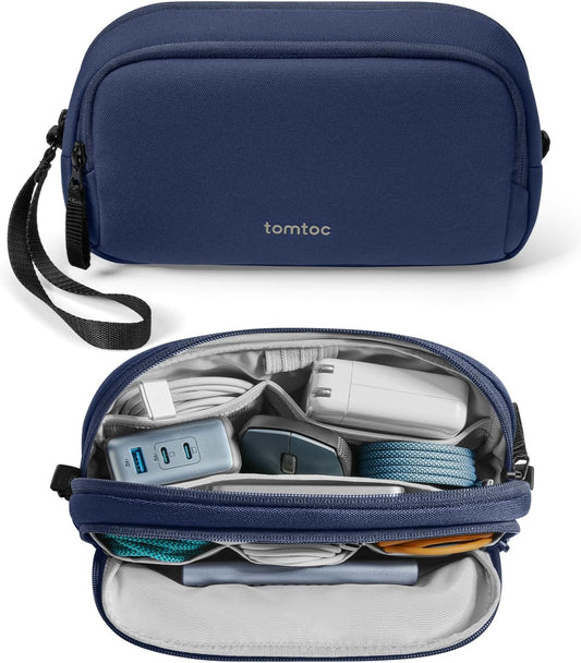 tomtoc Electronic Organizer Travel Case, Water Resistant Dual Compartment Tech Pouch Cable Organization Storage Bag for Charger, Cord, Phone, Hard Drive, Power Bank, Accessories Travel Essentials - Roamly