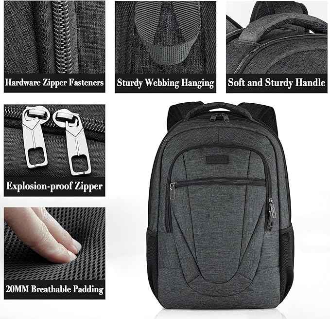 BIKROD Travel Laptop Backpack for Men and Women, Backpacks for School Teen Boys, Business Anti Theft Slim Sturdy Back Pack Adult Computer Bag Gift 15.6 IN Laptop, Black