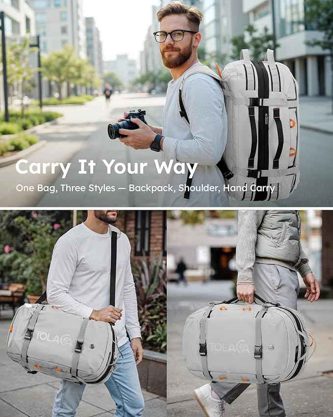 Tolaccea Travel Laptop Backpack for Men Women, 40L-50L Expandable Carry On Backpack with Wet Dry Compartment, TSA Approved Daypack Fits 16 Inch Laptop, Convertible Rucksack Duffel Bag for Work Travel