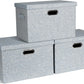 Large 17" 36 Quart Collapsible Stackable Storage Bins with Lids, 3 Packs Blue-Grey Linen Fabric Closet Boxes with Lids, Storage Cube Baskets Container Organizers for Bedroom (17x12x11)