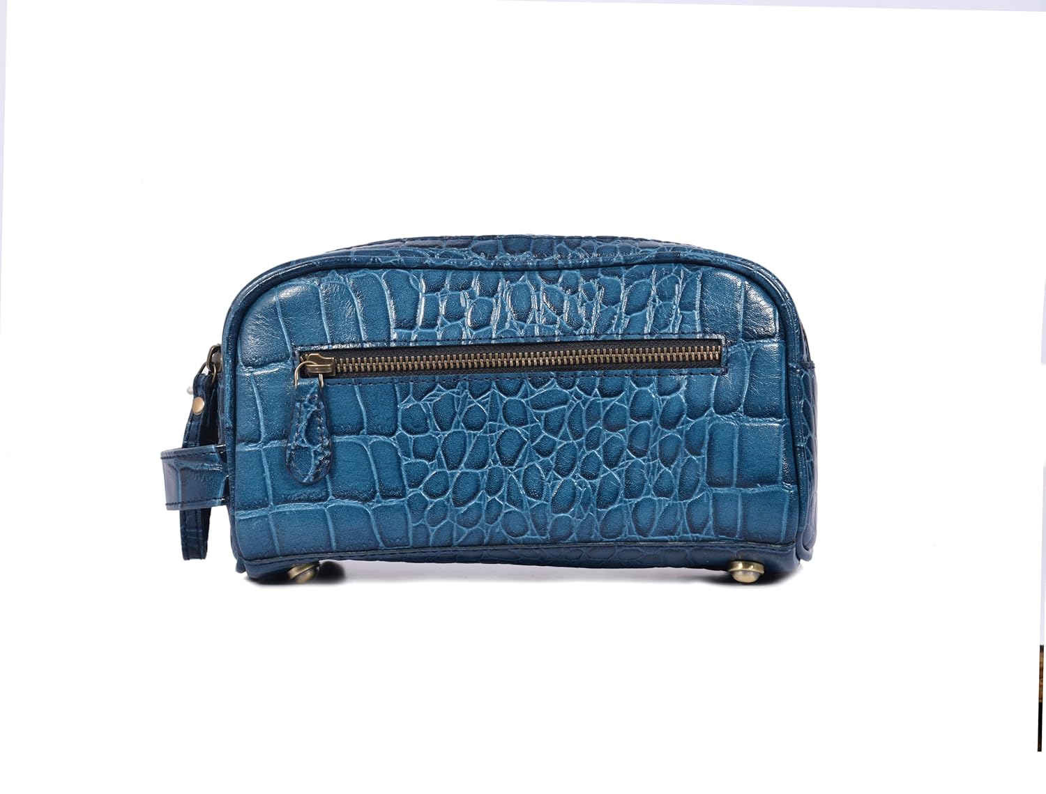10" Premium Leather Toiletry Travel Pouch With Waterproof Lining | King-Size Handcrafted Vintage Dopp - Kit ~ Gift for Father's Day By Aaron Leather Goods (Egyptian Blue) - Roamly