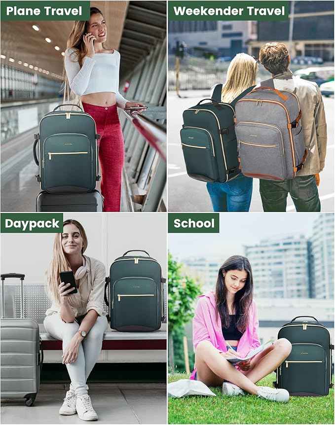 LOVEVOOK Travel Backpack for Women & Men 40L,Airline Approved Carry On Backpack Travel Essentials,TSA Carry on Luggage,Waterproof Personal Item Travel Bag,Suitcase with 3 Packing Cube,Dark green-Black