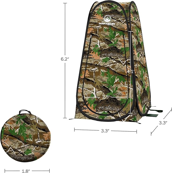 Wakeman Pop Up Changing Tent, 3.3 x 3.3 x 6.2ft, Camping Shower Tent for Portable Toilet Stall or Dressing Room with Carry Bag for Camping, Beach, or Tailgate, Polyester