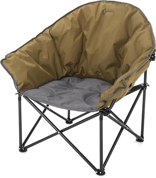ARROWHEAD OUTDOOR Oversized Heavy-Duty Club Folding Camping Chair with Pocket, Cup Holder, Portable, Padded, Moon, Round, Saucer, Supports 330lbs, Carrying Bag