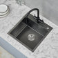 POPFLY 18×18 Inch Drop In Bar Prep Sink, 304 Stainless Steel Top mount Handmade Single Bowl Sink 9 Inche Deep Small Kitchen Sink with 2 Hole, Black