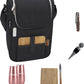 Truvelli Black Insulated Wine Tote Bag: Portable 2 Bottle Cheese Waterproof Black Canvas Carrier Picnic Kit - Stopper Attachment, Plus Wooden Charcuterie Board