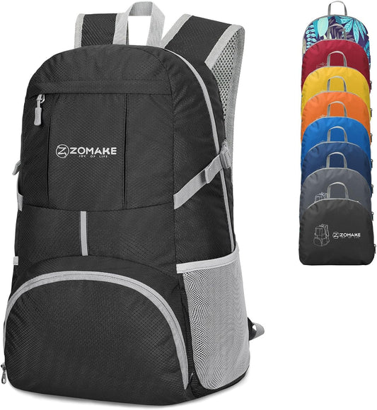 ZOMAKE Lightweight Packable Backpack 35L, Light Foldable Backpacks Water Resistant Collapsible Hiking Bag, Compact Folding Day Pack for Travel Camping(Black) - Roamly