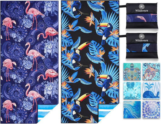 2 Pack Microfiber Lightweight Beach Towel Sand Free Quick Dry Absorbent Thin Compact Towels for Swimming Pool Camping Beach Accessories Large Easy Pack Travel Things for Vacation Essentials Gift