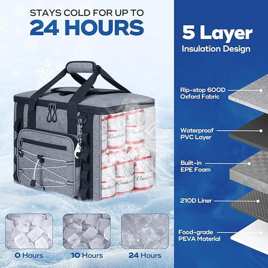 Maelstrom Soft Sided Cooler Bag, 30/40 Can Collapsible Insulated Ice Chest, Large Leakproof Portable Storage for Camping, Travel, Kayaking & Beach