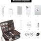 LANNSYNE Full Grain Leather Travel Cable Accessories Bag, Electronic Organizer Carry Case Double Layer Storage Case for Cables, Charger, Phone, Power Bank