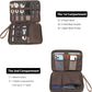 LANNSYNE Full Grain Leather Travel Cable Accessories Bag, Electronic Organizer Carry Case Double Layer Storage Case for Cables, Charger, Phone, Power Bank