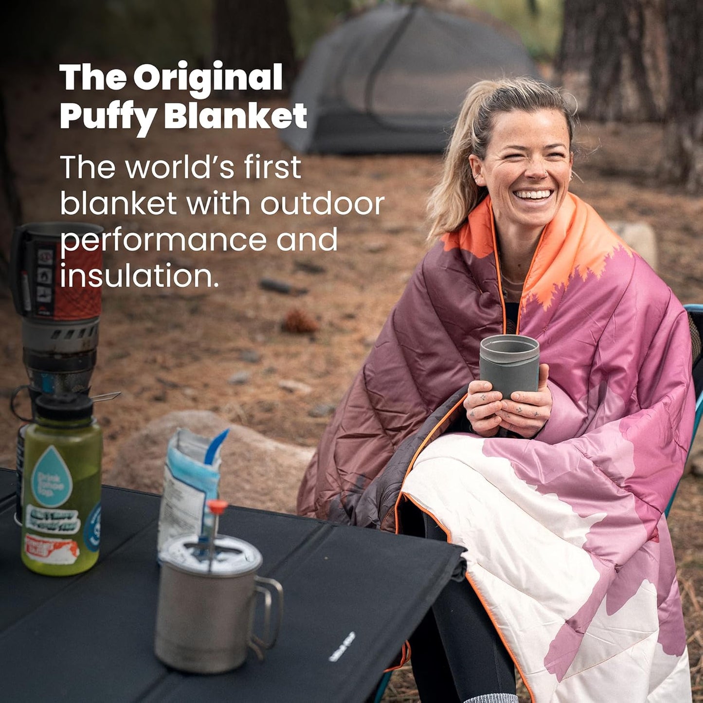 Rumpl Original Puffy Blanket - Warm, Water-Resistant Camping Blanket with 100% Recycled Synthetic Insulation, 52"x75", Original Puffy V2, Cascade Fade - Green