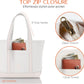 CB STATION Medium Classic Canvas Tote Bag for Women, Top Zipper Closure, Outer Pocket, Daily Essentials, Groceries, Traveling
