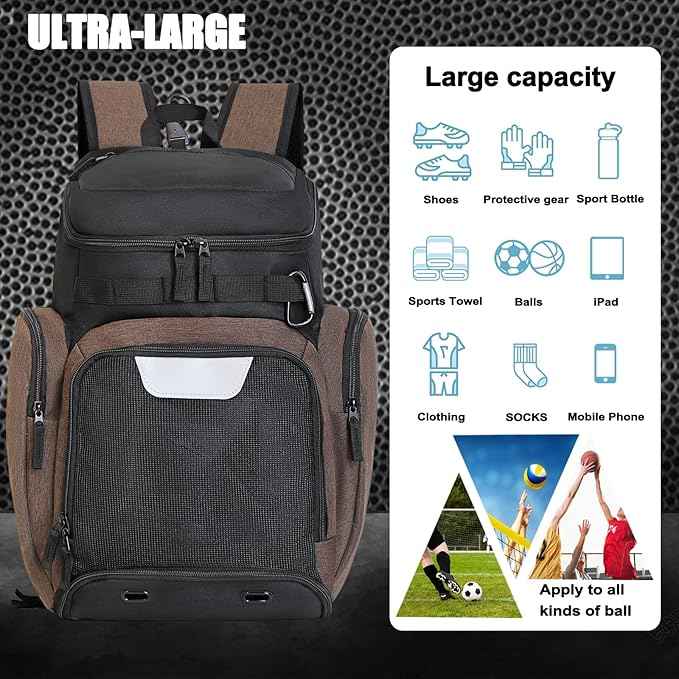 LARIPOP Basketball Backpack Bag with Ball Compartment Ventilated Shoe Compartment for Men Youth Soccer Volleyball Training