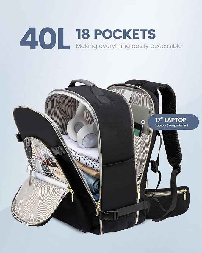 LOVEVOOK Travel Backpack for Women with Waist Strap,40L Cute Carry on Backpack Travels Essentials Personal Item Backpack for Traveling on Airplane,Large Carry on Luggage Travel Bag Flight Approved