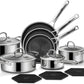 Pots and Pans Set Non Stick, 14 Pcs Hybrid Stainless Steel Cookware Sets, Non Stick Frying Pans, Saucepans, Saute Pan & Stock Pot, PFOA Free Kitchen Skillet,Induction Compatible
