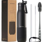 Insulated Stainless Steel Water Bottles with Straw, Wall Vacuum Insulated Water Bottle with Straw for Gym Traveling Camping Hiking Outdoor Activity(2 Cleaning Brushes+1 Carabiner, 26 oz Black)