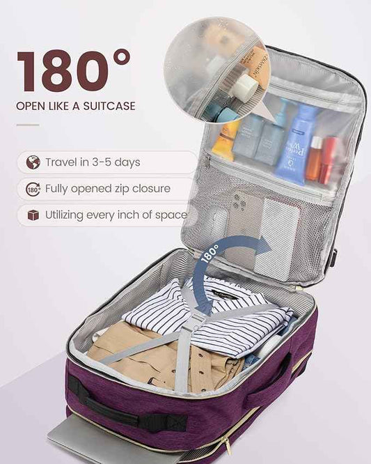 LOVEVOOK Travel Backpack for Women & Men 40L,Airline Approved Carry On Backpack Travel Essentials,TSA Carry on Luggage,Waterproof Personal Item Travel Bag,Suitcase with Packing Cubes,Dark purple-Black