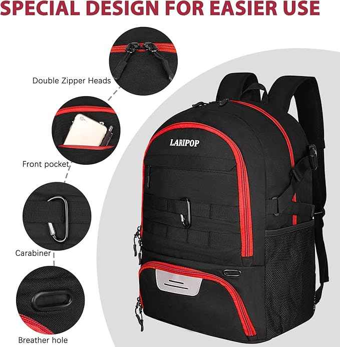 LARIPOP Soccer Backpack Soccer Bag with Ball Holder & Shoe Compartment Youth Sports Equipment Training Bag