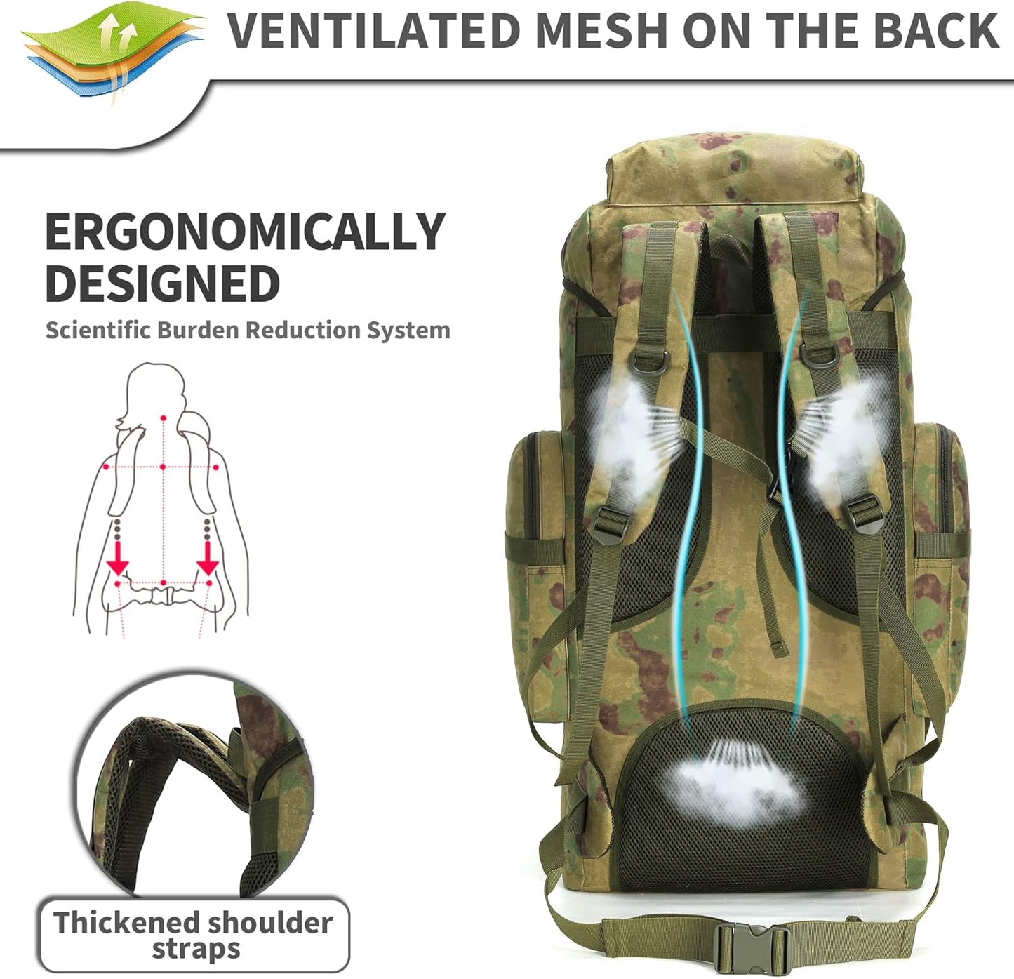 King'sGuard 70L Camping Hiking Backpack Tactical Backpack Military Molle Rucksack Backpack for Outdoor - Roamly