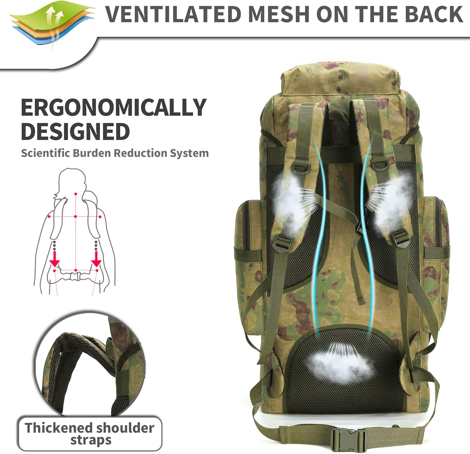 King'sGuard 70L Camping Hiking Backpack Tactical Backpack Military Molle Rucksack Backpack for Outdoor - Roamly
