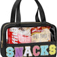 Snack Bag for Travel - Chenille Letter Clear Makeup Bag, Large Preppy Patch Snack Cosmetic Bag with Handle and Zipper, Cute Makeup Pouch Nylon&PVC Waterproof Toiletry Organizer Storage for Women