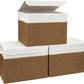 Large 17" 42 Quarts Collapsible Stackable Storage Bins with Lids [3-Pack] Foldable Fabric Linen Storage Boxes Cube, Closet Organizer Baskets with Label for Home (16.7 x 12 x 12", Brown & White)