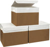 Large 17" 42 Quarts Collapsible Stackable Storage Bins with Lids [3-Pack] Foldable Fabric Linen Storage Boxes Cube, Closet Organizer Baskets with Label for Home (16.7 x 12 x 12", Brown & White)