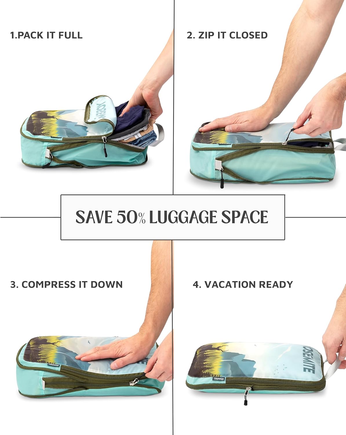 Large Compression Packing Cubes for Travel-Packing Cube Luggage Organizers 7 Piece Set for Checked Luggage-Ultralight, Expandable/Compression Bags by TRIPPED Travel Gear (National Parks) - Roamly