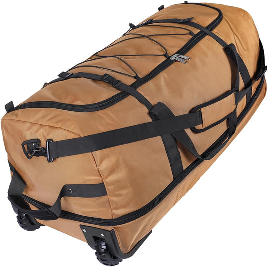 110L Expandable to 140L 32” Foldable Oxford Soft-Sided Rolling Duffle Bag with 2 Heavy-Duty Wheels,3 Large Compartments,Adjustable Shoulder Strap and Attached Organizer Pouch,Coffee - Roamly