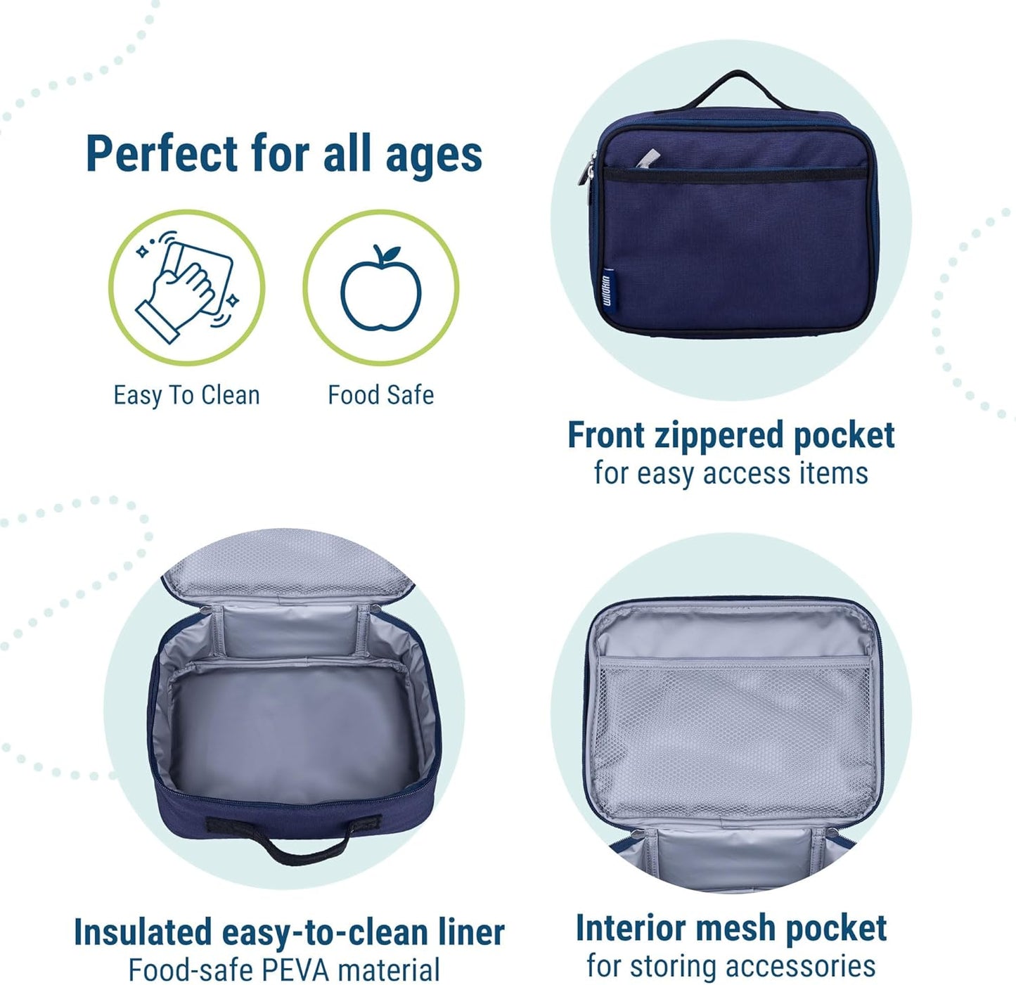 Wildkin Kids Insulated Lunch Box – Durable and Reusable for School & Travel - Whale Blue