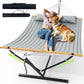 Double Hammock with Stand for Outdoor, Heavy Duty Portable Hammock with Adjustable Steel Stand for Patio, Garden, Beach, Backyard - Includes Carrying Bag,Dark Grey