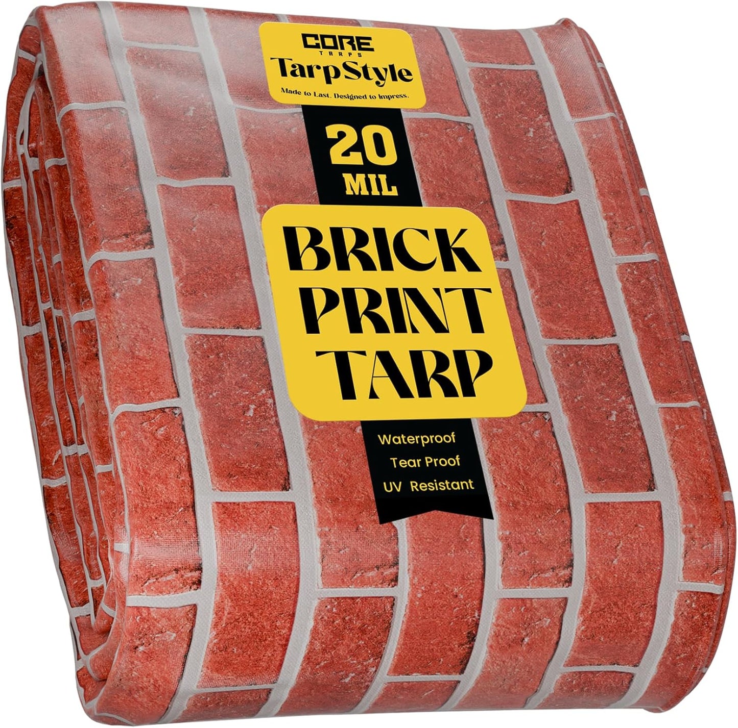 Core Tarps Extreme Heavy Duty 20 Mil Tarp Cover, Waterproof, UV Resistant, Rip and Tear Proof, Poly Tarpaulin with Reinforced Edges for Roof, Camping, Patio, Pool, Boat (Bricks/Black 40′ X 50′)
