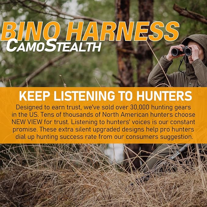 NEW VIEW Binocular Harness Chest Pack, Bino Case with Rangefinder Pouch and Rain Cover, Silent Chest Rig with 8 Pockets for Hunting, Hiking, Bird Watching