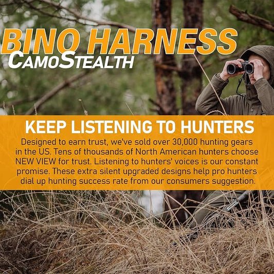 NEW VIEW Silent Binocular Harness Chest Pack, Hunting Bino Case with Dual MOLLE Straps, Binocular Harness with Detachable Chest Strap Rangefinder Pouch Rain Cover for Saddle Hunting Bird Watching