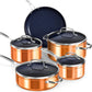 Nuwave Healthy Duralon Blue Ceramic Nonstick Coated 9pc Cookware Set, Scratch-Resistant Diamond Infused, PFAS Free, Induction Ready & Evenly Heats, Oven Safe, Tempered Glass Lids