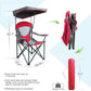 ALPHA CAMP Heavy Duty Canopy Camping Chair, 350 lbs Capacity Oversized Folding Chair with Adjustable Sunshade, Portable Sunshade Chair with Cup Holder for Beach, Fishing, Outdoor