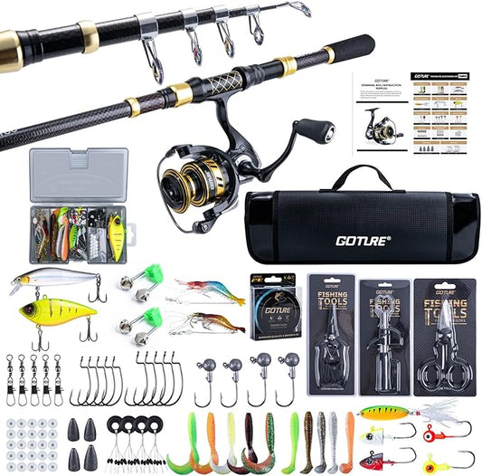 Goture Fishing Rod and Reel Combos,1.8M-2.7M Telescopic Fishing Pole Spinning Reel Line Lures Set with Carrier Bag,Telescopic Rod Kit for Starter Travel Saltwater Freshwater Gear Gift