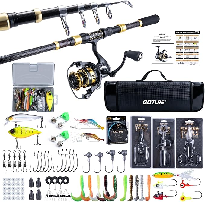 Goture Fishing Rod and Reel Combos,1.8M-2.7M Telescopic Fishing Pole Spinning Reel Line Lures Set with Carrier Bag,Telescopic Rod Kit for Starter Travel Saltwater Freshwater Gear Gift