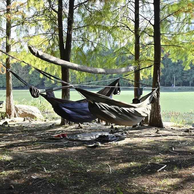 OneWind 11ft Portable Camping Hammock with Mosquito Net, Adjustable Ridgeline Double Hammock with 2*12Ft Tree Straps, Coyote Brown