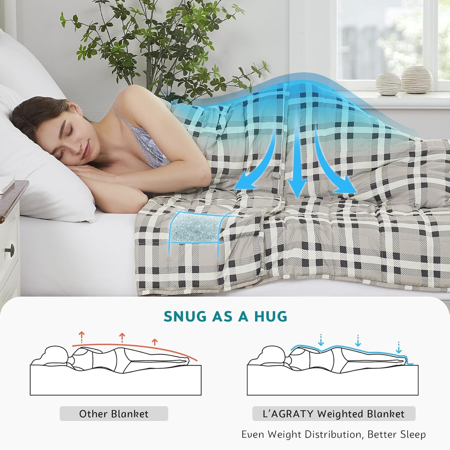 L'AGRATY Weighted Blanket - 60"x80" 15lbs Cooling Breathable Heavy Blanket Microfiber Material with Glass Beads for Adult All-Season Summer Fall Winter Soft Thick Comfort