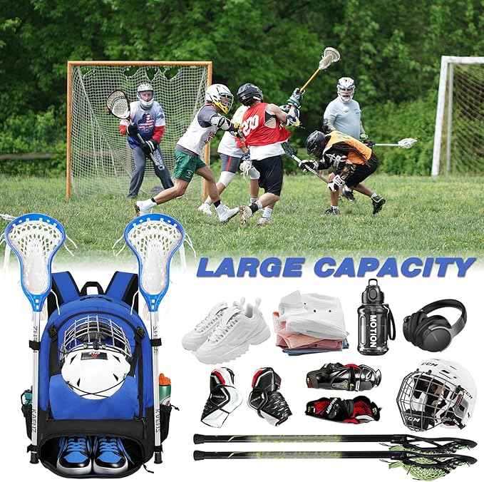 LARIPOP Lacrosse Bag Extra Large Backpack with Stick Holders & Helmet Compartment for Men Women Youth