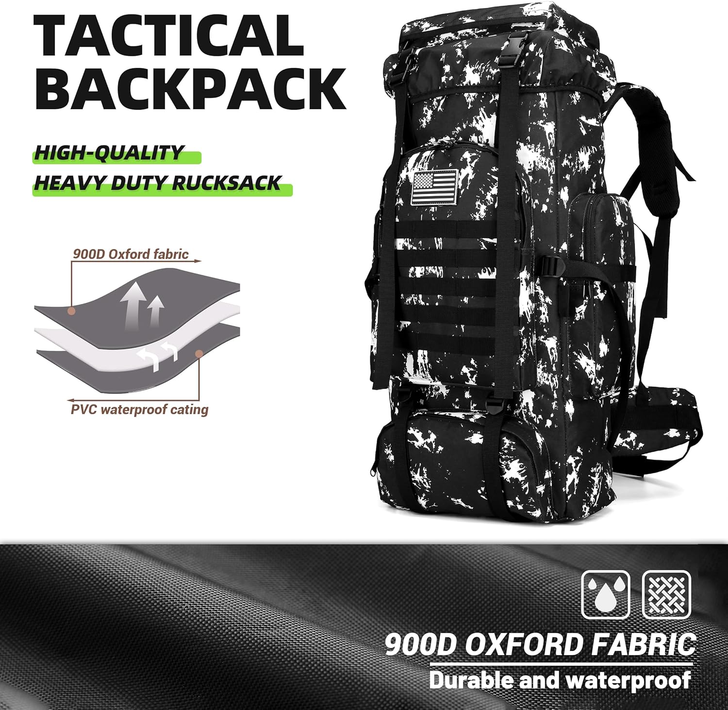 King'sGuard 70L Camping Hiking Backpack Tactical Backpack Military Molle Rucksack Backpack for Outdoor - Roamly