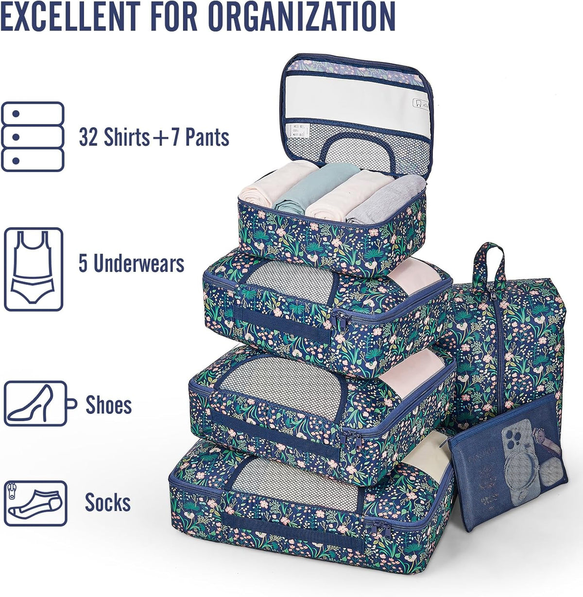 Veken 8 Set Packing Cubes for Travel Essentials, Suitcase Organizer Bags in 4 Sizes, Carry-On Luggage Accessories with Large Laundry & Hanging Toiletry Bag, Must-Have for Airplane, Road Trip & Camping - Roamly