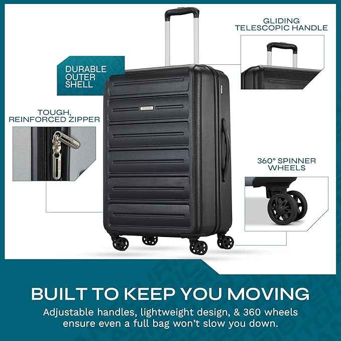 American Tourister Westridge Hardshell Luggage Set - 3 Piece Set - 20" Carry-On, 24” & 28” Checked Luggage Set with 360° Spinner Wheels - Expandable Suitcases for Extended Travel - Black
