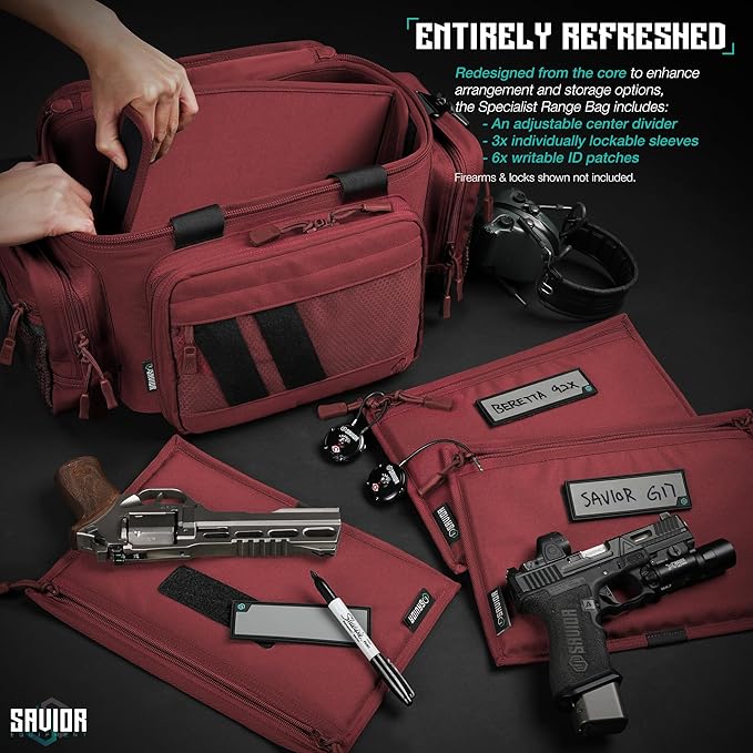Savior Equipment Specialist Series Tactical Triple Pistol Shooting Range Hunting Duffle Bag Gun Carrying Case, Rigid Compartment Frame, Lockable Zippers