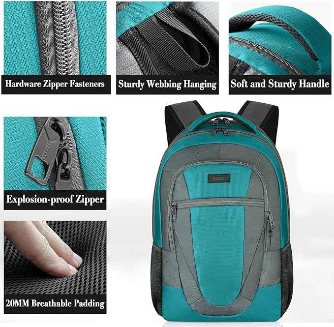 BIKROD Teal Backpack for Woman and Men, Travel Laptop School Backpack for Teens, Waterproof College Back Pack for 17.3 IN Laptop Backpack, Adult Business Computer Travel Backpack,