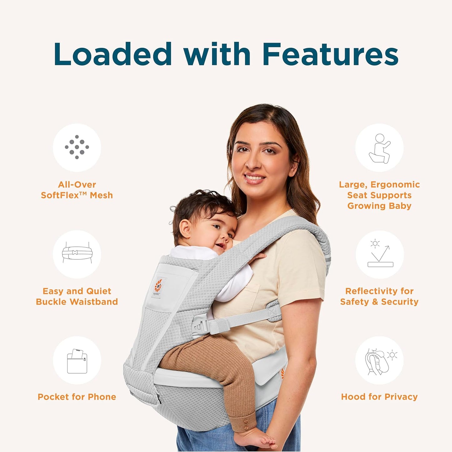 Ergobaby Alta Hip Seat All-Position Breathable Mesh Hip Seat & Carrier, Natural Beige